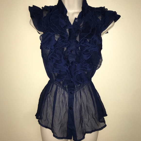 S Line Tops - EUC 💙 SLINE | Sheer Navy Blue Ruffle Top